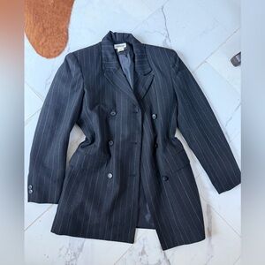 Alfred Dunner Black Pinstripe Double-Breasted Blazer